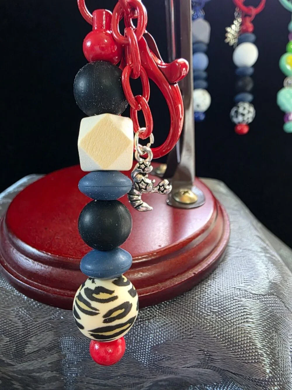 Handcrafted Red Moon Charm Keychain NEW One of a Kind Fashion Accessory MUST
